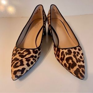 Franco Sarto Callan Leopard Calf Hair Point Toe Stack Heel Pumps Size 10 EUC